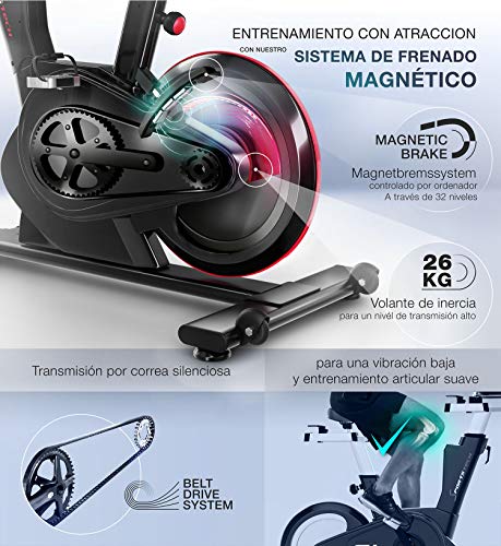 Sportstech Bicicleta de Elite - Marca de Calidad Alemana - Eventos en Directo & App Multijugador, Sistema de Freno magnético controlado por Ordenador, Volante de 26KG, Manillar Deportivo - SX600