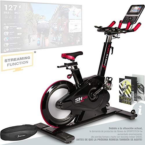 Sportstech Bicicleta de Elite - Marca de Calidad Alemana - Eventos en Directo & App Multijugador, Sistema de Freno magnético controlado por Ordenador, Volante de 26KG, Manillar Deportivo - SX600