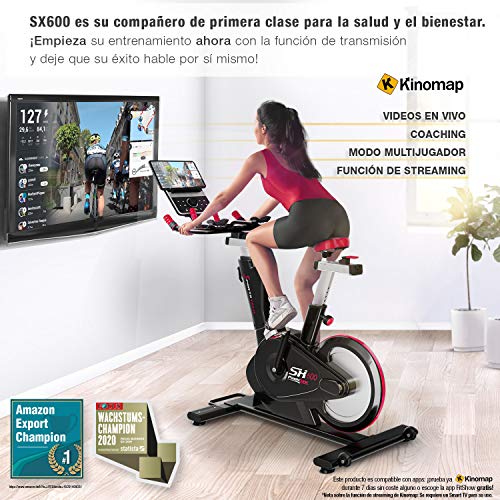 Sportstech Bicicleta de Elite - Marca de Calidad Alemana - Eventos en Directo & App Multijugador, Sistema de Freno magnético controlado por Ordenador, Volante de 26KG, Manillar Deportivo - SX600