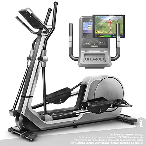 Sportstech Bicicleta elíptica LCX800, Luxus Pantalla Android Multifuncional, Volante 24Kg, App Smartphone,Bluetooth,Compatible con Pulseras de Actividad,12 programas de Entrenamiento.