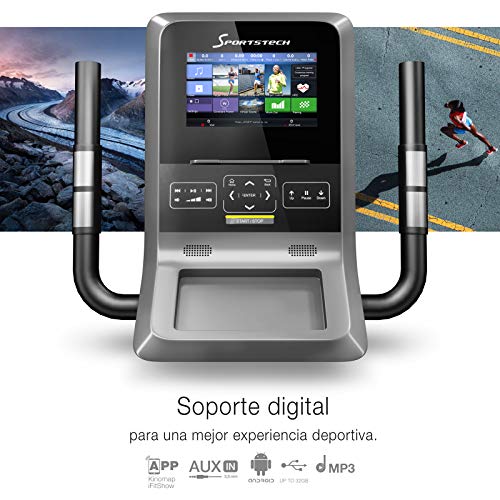 Sportstech Bicicleta elíptica LCX800, Luxus Pantalla Android Multifuncional, Volante 24Kg, App Smartphone,Bluetooth,Compatible con Pulseras de Actividad,12 programas de Entrenamiento.