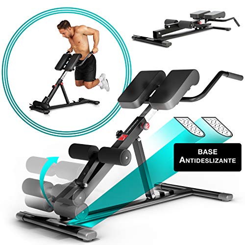 Sportstech BRT150 Entrenador de espalda y abdomen 6en1; ergonómico y ajustable; sistema único de bloqueo y fácil de plegar, diseño antideslizante, banco de pesas + fijación de pierna adaptable (Negro)