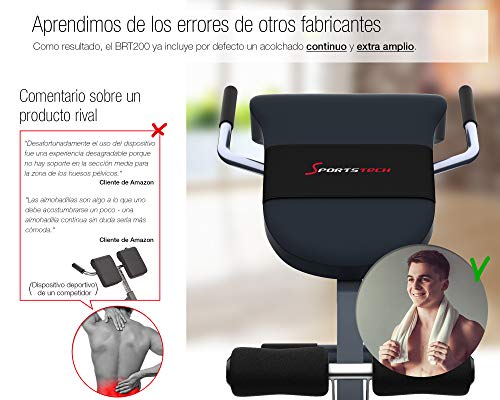 Sportstech BRT200 Entrenador de Espalda y Abdomen 3en1 Patentado Propio con Innovador diseño Antideslizante; Plegable; Multifuncional con Acolchado ergonómico; Plegado fácil. (BRT200)