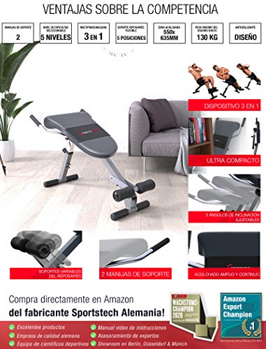 Sportstech BRT200 Entrenador de Espalda y Abdomen 3en1 Patentado Propio con Innovador diseño Antideslizante; Plegable; Multifuncional con Acolchado ergonómico; Plegado fácil. (BRT200)