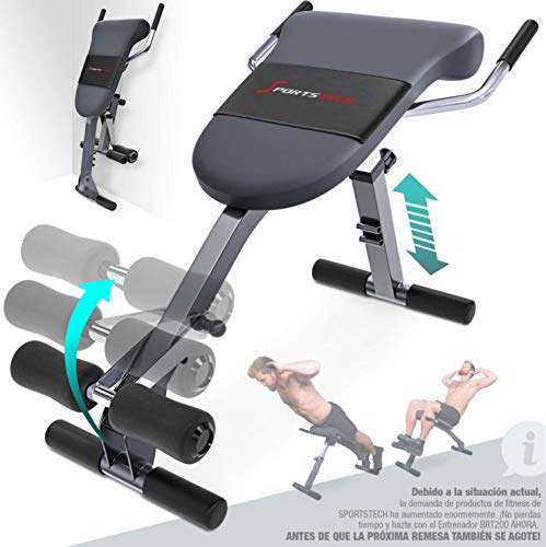 Sportstech BRT200 Entrenador de Espalda y Abdomen 3en1 Patentado Propio con Innovador diseño Antideslizante; Plegable; Multifuncional con Acolchado ergonómico; Plegado fácil. (BRT200)