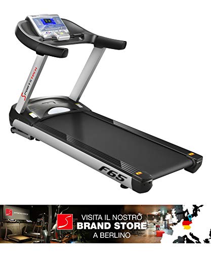 Sportstech - Cinta de correr profesional F65 con pantalla de 7”, 8,5 PS, 25 km/h, función HRC 109 programas, superficie para correr extragrande de 1600 x 600 mm, F65 (2019) Sportstech - Cinta de correr profesional F65 con pantalla de 7”, 8,5 PS, 25 km/h, función HRC 109 programas, superficie para correr extragrande de 1600 x 600 mm, F65 (2019)