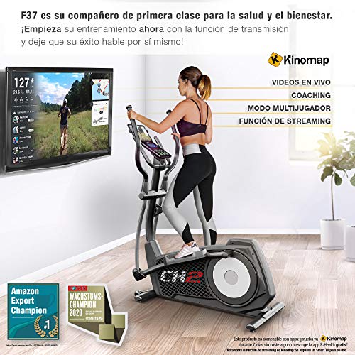 Sportstech CX2 Bicicleta elíptica con aplicación para Smartphone, Kinomap, generador eléctrico Integrado, Bluetooth, Soporte para Tablet, Volante de inercia de 27 kg