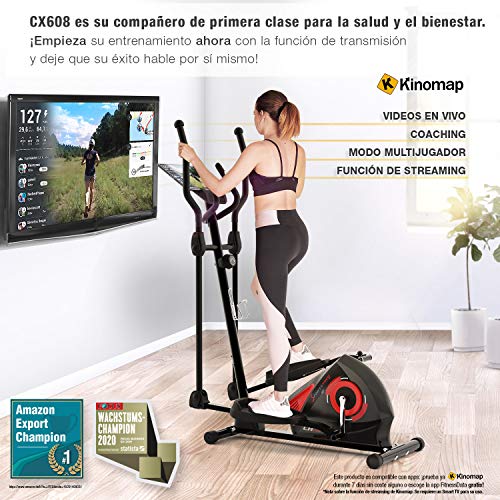 Sportstech CX608 Bicicleta Elíptica para Casa | Marca de Calidad Alemana | Video Eventos, App Multijugador & Consola Bluetooth | Elíptica con Cinturón de Pulso | Entrenamiento | Soporte para Tablet