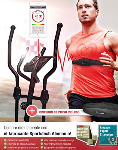 Sportstech CX608 Bicicleta Elíptica para Casa | Marca de Calidad Alemana | Video Eventos, App Multijugador & Consola Bluetooth | Elíptica con Cinturón de Pulso | Entrenamiento | Soporte para Tablet