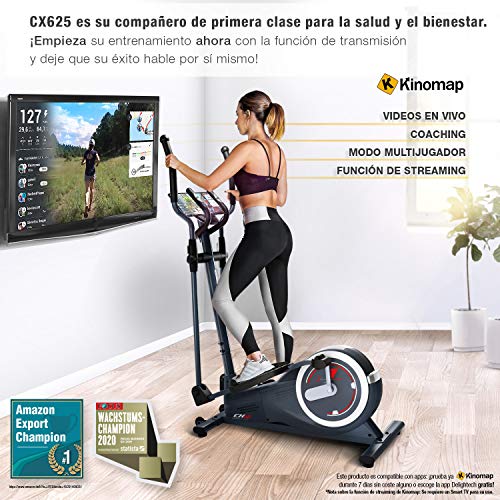 Sportstech CX625 Bicicleta elíptica - Marca de Calidad Alemana - Eventos en Directo & App Multijugador, 24 KG de Masa de Volante + 22 programas con HRC + Soporte para Tablet + Consola Multifuncional