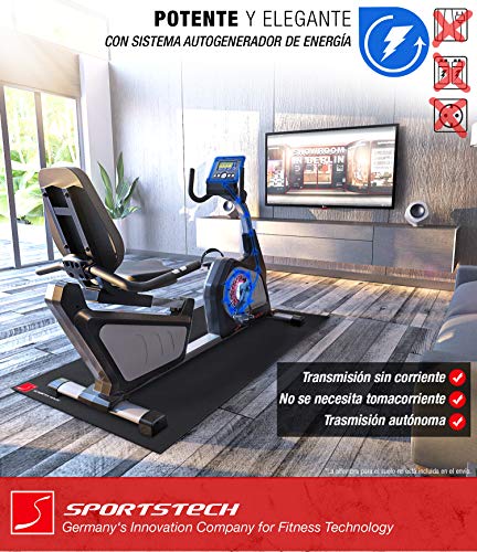 Sportstech ES600 Bicicleta Estática Reclinada Profesional -Marca de Calidad Alemana -Eventos en Directo y App multijugador, Suministro eléctrico autónomo + HRC+ Opcional con Correa de Pulso