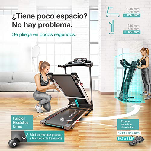 Sportstech F10 Cinta de Correr Modelo 2020 - Marca Alemana de Calidad + Video Eventos y App multijugador - Nueva Consola - | 1HP a 10 km/h | Cinta de Andar con 13 programas, inclinable + Plegable