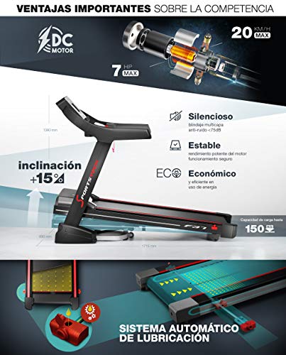 Sportstech F37 Cinta de Correr Profesional -Marca Alemana de Calidad- Video Eventos y App multijugador, 7hp a 20 km/h+Sistema lubricación, Plegable, TÜV/GS, Pulsómetro Incl, Altavoces, hasta 150kg