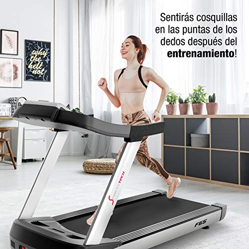 Sportstech F65 Cinta de Correr Profesional con Pantalla de 7 Pulgadas, 8.5 HP hasta 25 km/h - Superficie de Carrera Extra Grande de 1600x600mm - Función HRC - 109 Programas de Entrenamiento