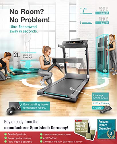 Sportstech FX300 Cinta de Correr Ultra Fina - Marca de Calidad Alemana - Live Videos & App Multiplayer, Superficie de Correr Gigante 51x122cm y sin Montaje, 16 km/h, USB, Pulsómetro Compatible (FX300) Sportstech FX300 Cinta de Correr Ultra Fina - Marca de Calidad Alemana - Live Videos & App Multiplayer, Superficie de Correr Gigante 51x122cm y sin Montaje, 16 km/h, USB, Pulsómetro Compatible (FX300)
