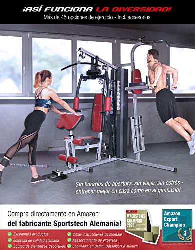 Sportstech HGX200 Multiestación musculación Premium 45en1 Sirve para innumerables Posibilidades de Entrenamiento. Máquina de Pesas con Torre de tracción