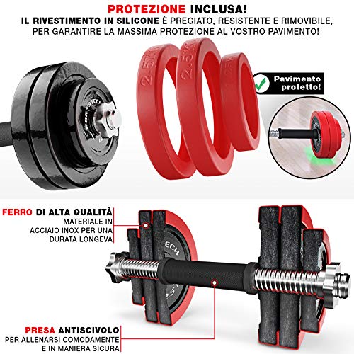 Sportstech Juego de Mancuernas 2en1 AH300 con Recubrimiento de Silicona y Barra Ajustable, Pesas Hierro Fundido de 20 kg / 30 kg, para Entrenamiento de Fuerza.(Set de 10Kg x 2)