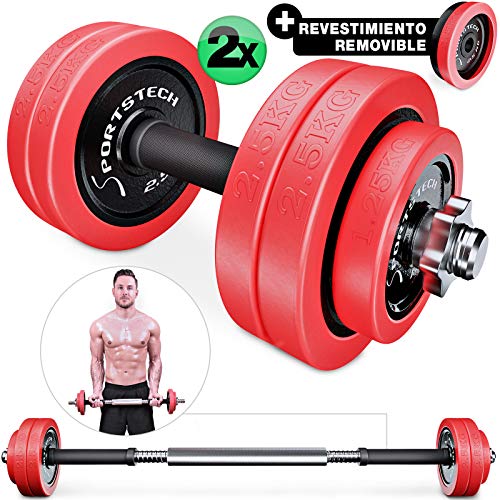Sportstech Juego de Mancuernas 2en1 AH300 con Recubrimiento de Silicona y Barra Ajustable, Pesas Hierro Fundido de 20 kg / 30 kg, para Entrenamiento de Fuerza.(Set de 10Kg x 2) Sportstech Juego de Mancuernas 2en1 AH300 con Recubrimiento de Silicona y Barra Ajustable, Pesas Hierro Fundido de 20 kg / 30 kg, para Entrenamiento de Fuerza.(Set de 10Kg x 2)