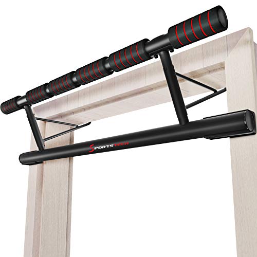 Sportstech KS500 Barra de dominadas, Estación de Ejercicios Plegable 4 en 1 con Barra de Ejercicios y Correas de entrenamineto en suspensión. Se Ajusta al Marco de Puerta sin Tornillos, Incluye EBook
