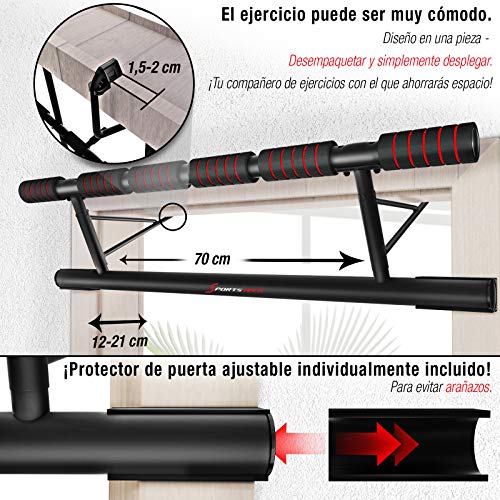 Sportstech KS500 Barra de dominadas, Estación de Ejercicios Plegable 4 en 1 con Barra de Ejercicios y Correas de entrenamineto en suspensión. Se Ajusta al Marco de Puerta sin Tornillos, Incluye EBook