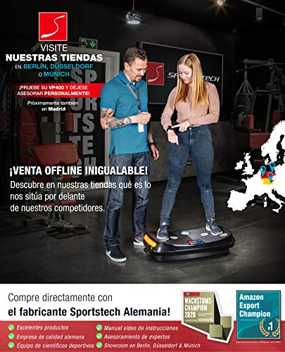 Sportstech ¡Novedad Feria 2019! Plataforma vibratoria 4D VP400, Pantalla táctil Smart LED, Superficie Amplia, Incluye Reloj Remoto, Bandas de Resistencia + Poster con Ejercicios + Estera Fitness