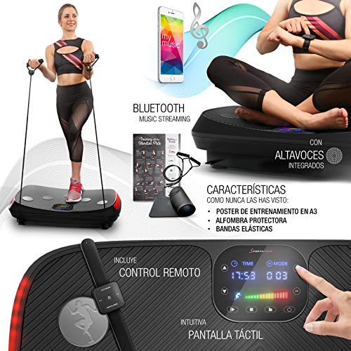 Sportstech ¡Novedad Feria 2019! Plataforma vibratoria 4D VP400, Pantalla táctil Smart LED, Superficie Amplia, Incluye Reloj Remoto, Bandas de Resistencia + Poster con Ejercicios + Estera Fitness