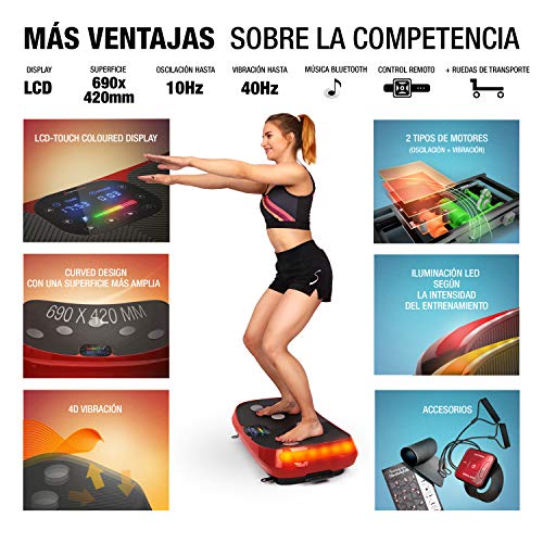 Sportstech ¡Novedad Feria 2019! Plataforma vibratoria 4D VP400, Pantalla táctil Smart LED, Superficie Amplia, Incluye Reloj Remoto, Bandas de Resistencia + Poster con Ejercicios + Estera Fitness