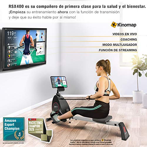 Sportstech RSX400 Máquina de Remo - Marca de Calidad Alemana -Eventos en Directo y App multijugador, pulsómetro Incl. máquina de Remo para su casa, Plegable con 8X magnetoresistencia (RSX400)