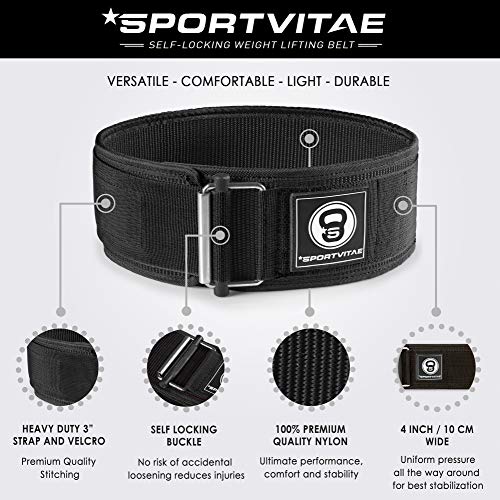 Sportvitae - Cinturón AUTOBLOCANTE Levantamiento de Pesas Nailon - Ideal Crossfit Musculación Halterofilia Powerlifting Fitness Entrenamientos de Fuerza - Ligero Resistente Ajustable - Hombre y Mujer Sportvitae - Cinturón AUTOBLOCANTE Levantamiento de Pesas Nailon - Ideal Crossfit Musculación Halterofilia Powerlifting Fitness Entrenamientos de Fuerza - Ligero Resistente Ajustable - Hombre y Mujer