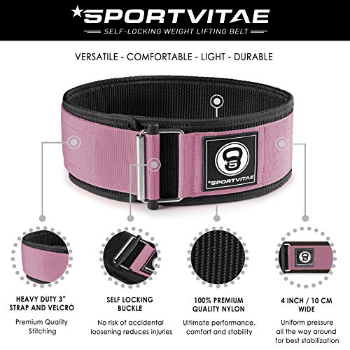 Sportvitae - Cinturón AUTOBLOCANTE Levantamiento de Pesas Nailon - Ideal Crossfit Musculación Halterofilia Powerlifting Fitness Entrenamientos de Fuerza - Ligero Resistente Ajustable - Hombre y Mujer