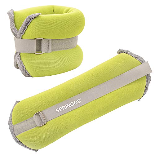 SPRINGOS Juego de pesas lastradas para tobillos y manos, neopreno, ajustables, 2 x 1,5 kg, color amarillo y gris