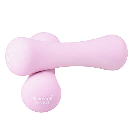 Springos - Mancuernas para mujer (neopreno, 1-6 kg), mancuernas para gimnasia, para entrenamiento, Color rosa claro 2 x 0,5 kg.