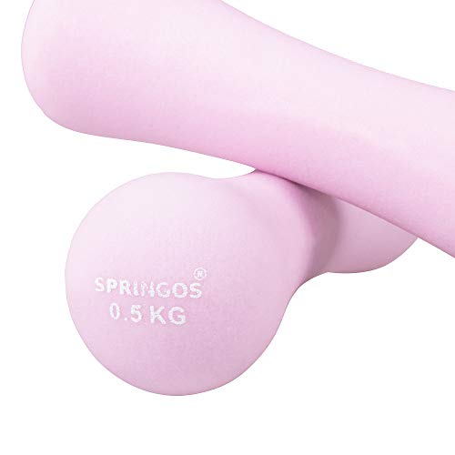 Springos - Mancuernas para mujer (neopreno, 1-6 kg), mancuernas para gimnasia, para entrenamiento, Color rosa claro 2 x 0,5 kg.