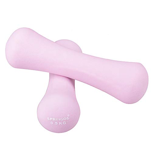 Springos - Mancuernas para mujer (neopreno, 1-6 kg), mancuernas para gimnasia, para entrenamiento, Color rosa claro 2 x 0,5 kg.