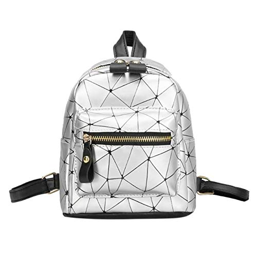 SQDP - Mochila para Mujer (Piel sintética), diseño de celosía, Plata (Plateado) - acqa-160