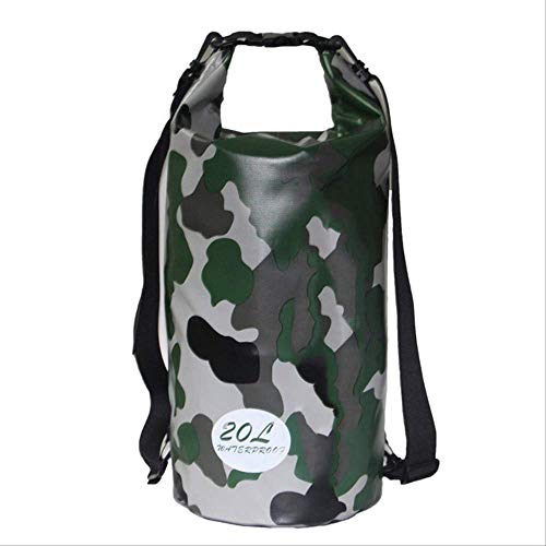 SQSHWL Bolsa Seca Impermeable Rafting Buceo Plegable River Trekking Gimnasio al Aire Libre Natación Mochila 20L   Green Camo