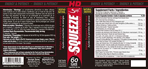 Squeeze HD 60 cápsulas Potente quemagrasas para adelgazar, Rápida pérdida de peso, Fat Burner, Termogénico, Quemador de grasa