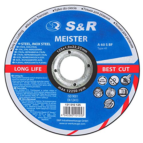S&R 25 Discos de corte 125 Hierro Metal y Acero INOX .Set de 25 discos 125x 1 mm A60 S-BF para amoladora ángular S&R 25 Discos de corte 125 Hierro Metal y Acero INOX .Set de 25 discos 125x 1 mm A60 S-BF para amoladora ángular