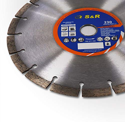 S&R Disco Tronzador Diamante 230 mm x22,2 para Hormigón, Piedra natural, piedra, Ladrillo. Turbo Disco Diamantado Universal para cortar todo tipo de materiales de construcción S&R Disco Tronzador Diamante 230 mm x22,2 para Hormigón, Piedra natural, piedra, Ladrillo. Turbo Disco Diamantado Universal para cortar todo tipo de materiales de construcción