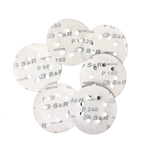 S&R Discos de Lija 125 mm con Velcro Papel abrasivo autoadhesivos. 60pzs: Grano cada 10 x 40/60/80/120/180/240 8 agujeros para Lijadora excéntrica