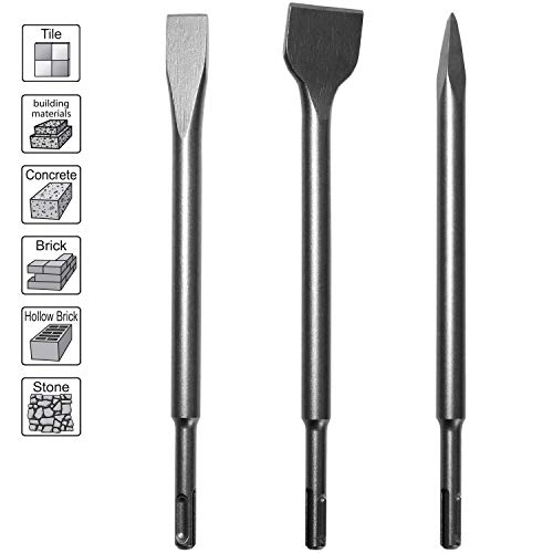 S&R Juego de 3 Cinceles SDS Plus: cincel Plano (14x250x20), Cincel Largo (14x250x40), Cincel a punta (14x250mm). Para mamposteria, hormigon, baldosas. S&R Juego de 3 Cinceles SDS Plus: cincel Plano (14x250x20), Cincel Largo (14x250x40), Cincel a punta (14x250mm). Para mamposteria, hormigon, baldosas.