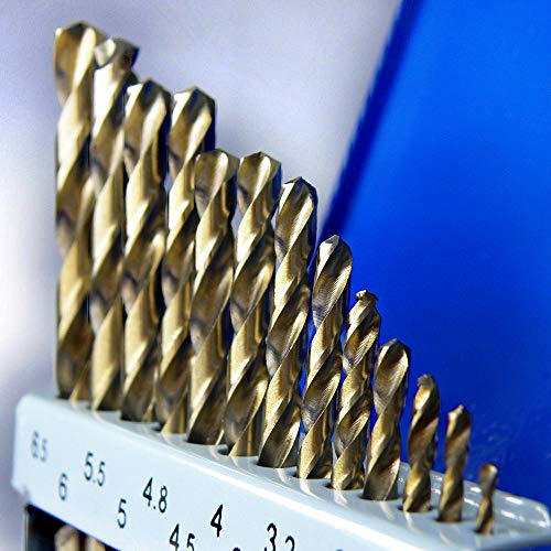 S&R Juego de brocas HSS COBALTO Rectificadas para metal 1,5-6,5 mm, 13 unidades, DIN 338, acero aleado con cobalto, corte tipo C según DIN 1412, 135 ° Caja metálica S&R Juego de brocas HSS COBALTO Rectificadas para metal 1,5-6,5 mm, 13 unidades, DIN 338, acero aleado con cobalto, corte tipo C según DIN 1412, 135 ° Caja metálica