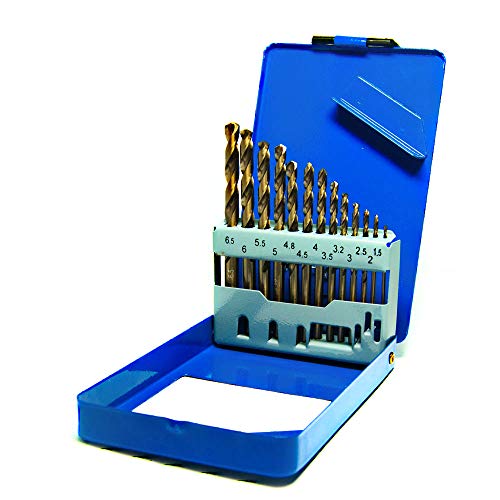 S&R Juego de brocas HSS COBALTO Rectificadas para metal 1,5-6,5 mm, 13 unidades, DIN 338, acero aleado con cobalto, corte tipo C según DIN 1412, 135 ° Caja metálica S&R Juego de brocas HSS COBALTO Rectificadas para metal 1,5-6,5 mm, 13 unidades, DIN 338, acero aleado con cobalto, corte tipo C según DIN 1412, 135 ° Caja metálica