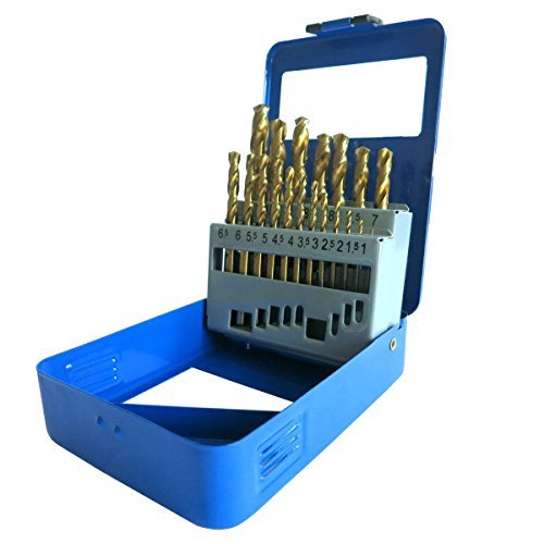 S&R Juego de Brocas HSS Titanio Metal (1-10 mm) 135 ° serie TM DIN 338. Set de 19 Brocas Profesionales en Caja de Metal.