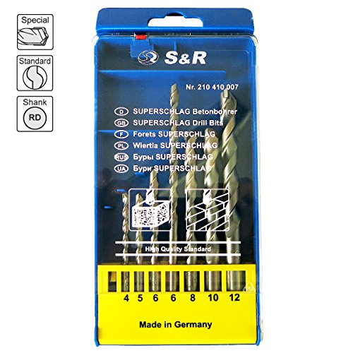 S&R Juego de Brocas para Pared Hormigon Granito Piedra / MADE IN GERMANY - Brocas: 4x85, 5x85, 6x100, 6x150,8x120, 10x120,12x150 mm. Calidad profesional S&R Juego de Brocas para Pared Hormigon Granito Piedra / MADE IN GERMANY - Brocas: 4x85, 5x85, 6x100, 6x150,8x120, 10x120,12x150 mm. Calidad profesional