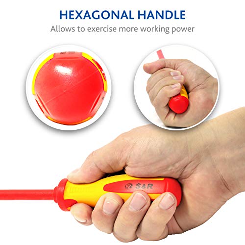 S&R Juego Destornilladores Electricista 1000V Aislados. Certficado por la VDE con agarre ergonomico, forma SL-PH y buscapolos. S&R Juego Destornilladores Electricista 1000V Aislados. Certficado por la VDE con agarre ergonomico, forma SL-PH y buscapolos.