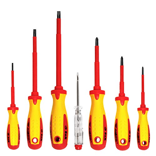 S&R Juego Destornilladores Electricista 1000V Aislados. Certficado por la VDE con agarre ergonomico, forma SL-PH y buscapolos. S&R Juego Destornilladores Electricista 1000V Aislados. Certficado por la VDE con agarre ergonomico, forma SL-PH y buscapolos.