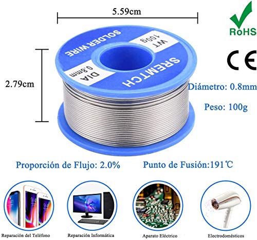 SREMTCH Soldadores de Estaño, 60W 220V Kit del Soldador de Temperatura Ajustable, 5pcs Puntas Diferentes, Soporte, Alambre de Soldadura para el Uso Diversamente Reparado SREMTCH Soldadores de Estaño, 60W 220V Kit del Soldador de Temperatura Ajustable, 5pcs Puntas Diferentes, Soporte, Alambre de Soldadura para el Uso Diversamente Reparado