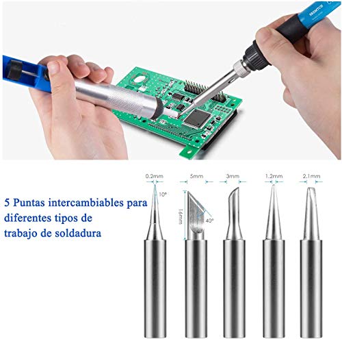 SREMTCH Soldadores de Estaño, 60W 220V Kit del Soldador de Temperatura Ajustable, 5pcs Puntas Diferentes, Soporte, Alambre de Soldadura para el Uso Diversamente Reparado SREMTCH Soldadores de Estaño, 60W 220V Kit del Soldador de Temperatura Ajustable, 5pcs Puntas Diferentes, Soporte, Alambre de Soldadura para el Uso Diversamente Reparado