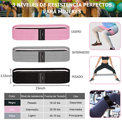 SSAWcasa Bandas de Resistencia Glúteos Bandas Elasticas Fitness con 3 Niveles Ejercicios en Piernas Glúteos y Brazos 3 Bandas de Tela para Yoga, Pilates Crossfit Estiramientos Fuerza de Cadera